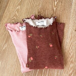 Old Navy girls Ribbed Knit Tops - Pink and Brown Floral